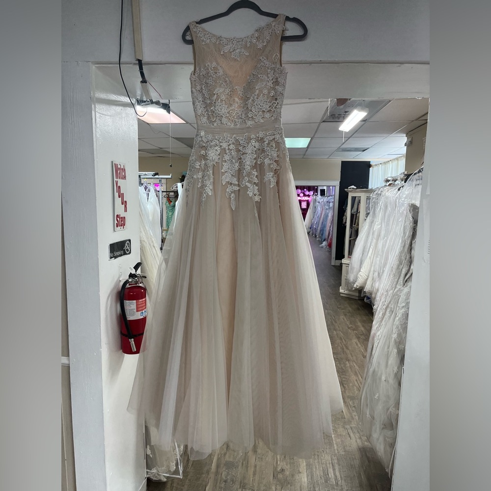 Mac Duggal Ivory High Neck Lace Gown